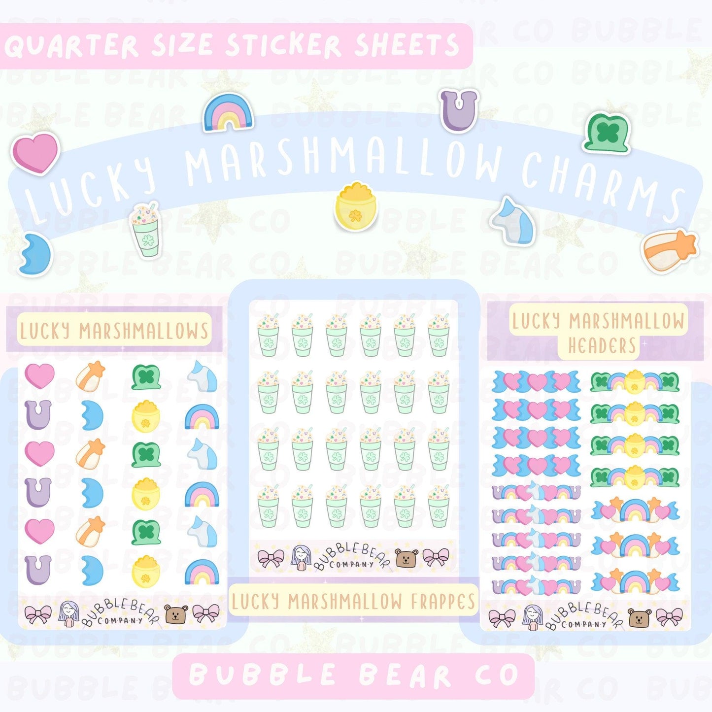 Cute Doodle Lucky Marshmallow Charms Stickers (1.5" Wide) Divider / Hand Drawn Planner Stickers Cute Cereal Marshmallow Planner Stickers - Bubble Bear Co