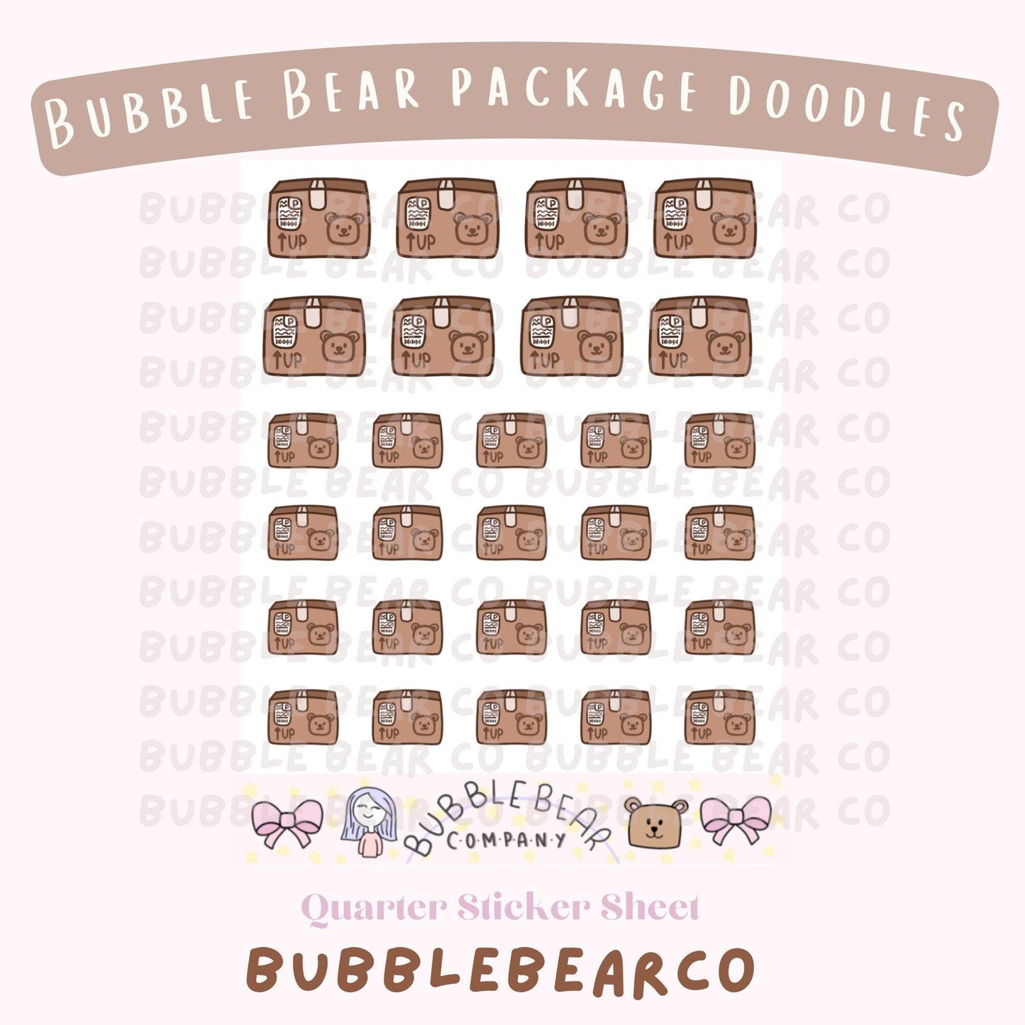 Package Doodle Stickers | Cute Bear Character Mail Package | Hand Drawn Stickers for Planners and Bullet Journals | Bear Custom Stickers - Bubble Bear Co