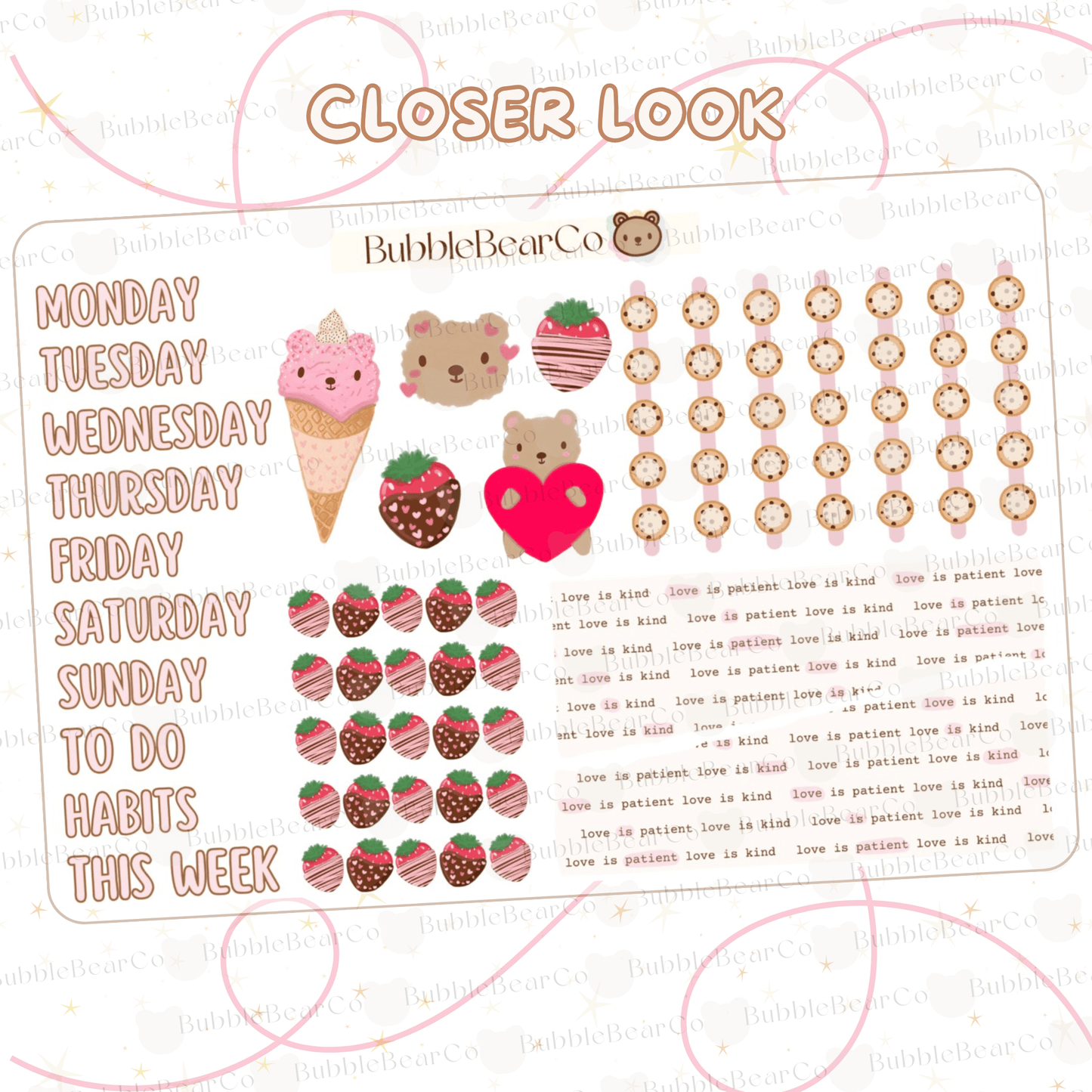 Cute Valentine's Day Planner Sticker Kit | Self Love |Teddy Bear Theme | For any Planner or Bullet Journal | February | BubbleBearCo - Bubble Bear Co