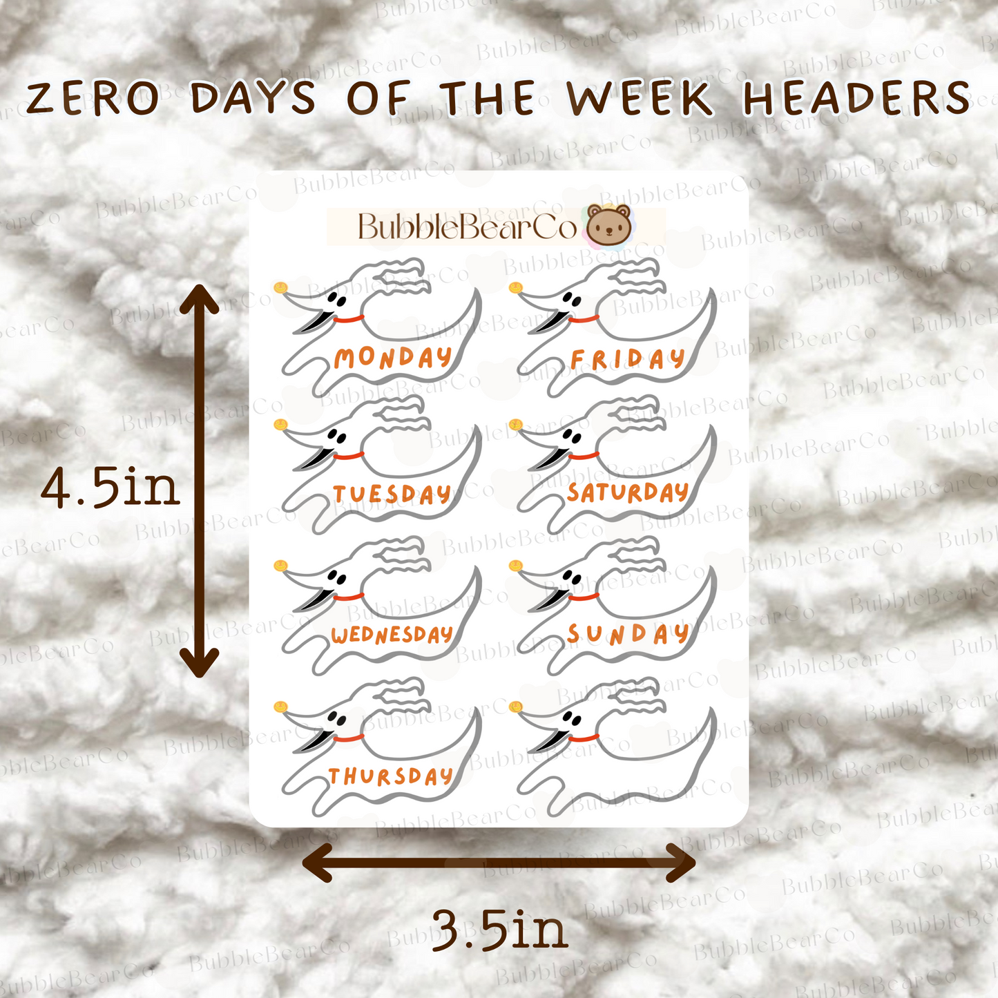 Zero Halloween Dog Days of Week Stickers