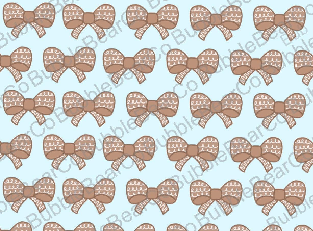 Cute Christmas Digital Paper - Gingerbread Bows Blue - Bubble Bear Co