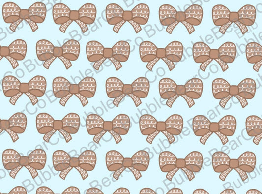 Cute Christmas Digital Paper - Gingerbread Bows Blue - Bubble Bear Co