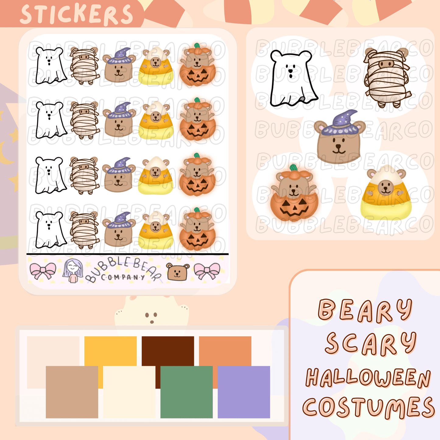 Halloween Planner Stickers - Beary Scary Costumes - Bubble Bear Co