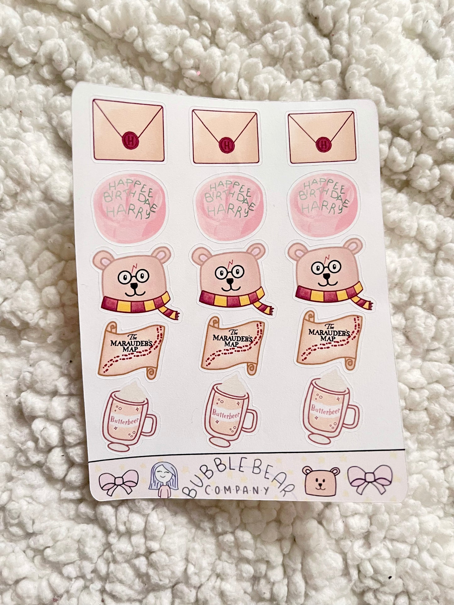 Happee Birthdae Harry Doodle Stickers - Beary Potter - Bubble Bear Co