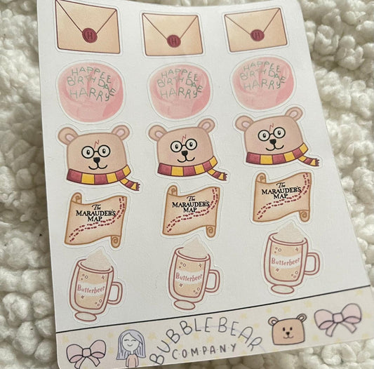 Happee Birthdae Harry Doodle Stickers - Beary Potter - Bubble Bear Co