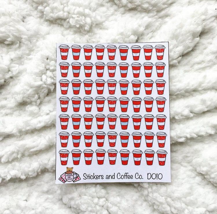 Holiday Coffee Cup Stickers - Festive Coffee Doodles - Bubble Bear Co