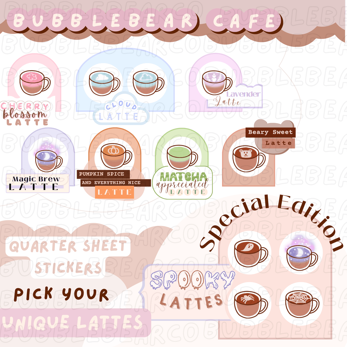Unique Coffee and Tea Stickers - Bubble Bear Cafe - Bubble Bear Co