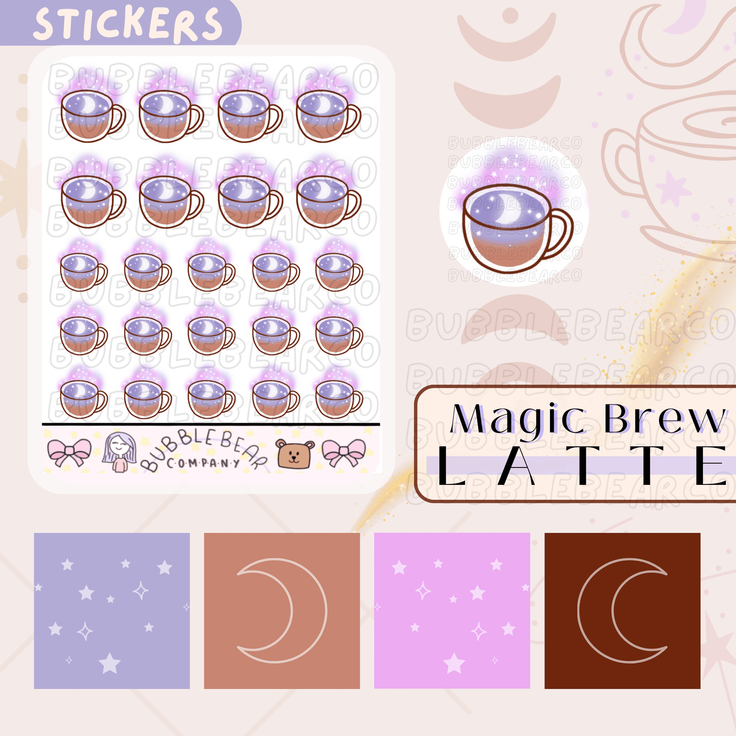 Unique Coffee and Tea Stickers - Bubble Bear Cafe - Bubble Bear Co