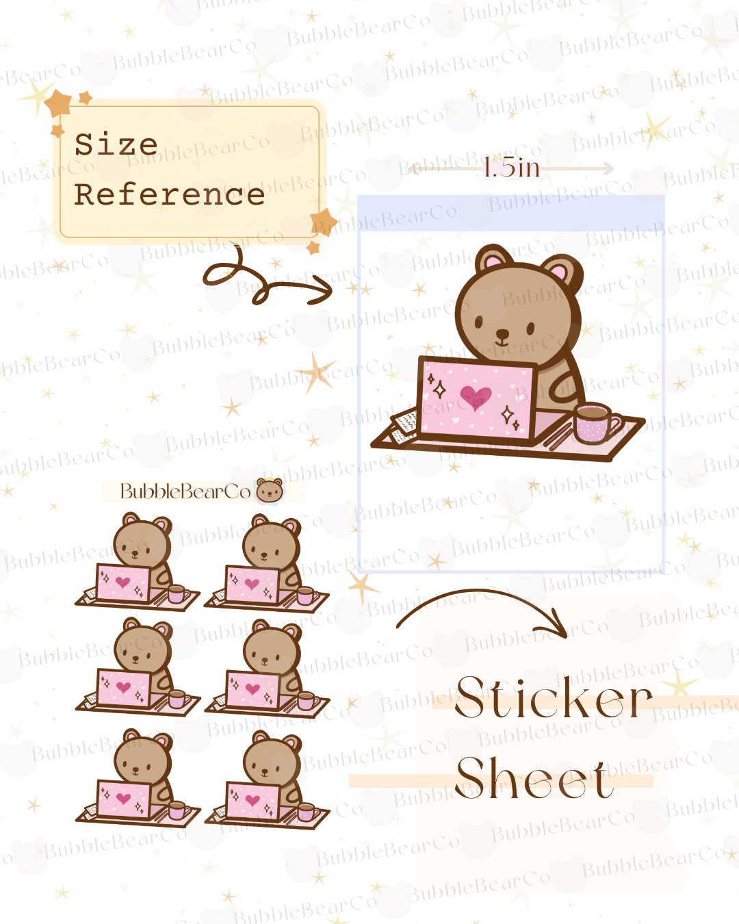 Valentines Work Desk Sticker | Cute Bear Character Stickers | Original Hand Drawn Stickers for Any Planner or Journal | BubbleBearCo