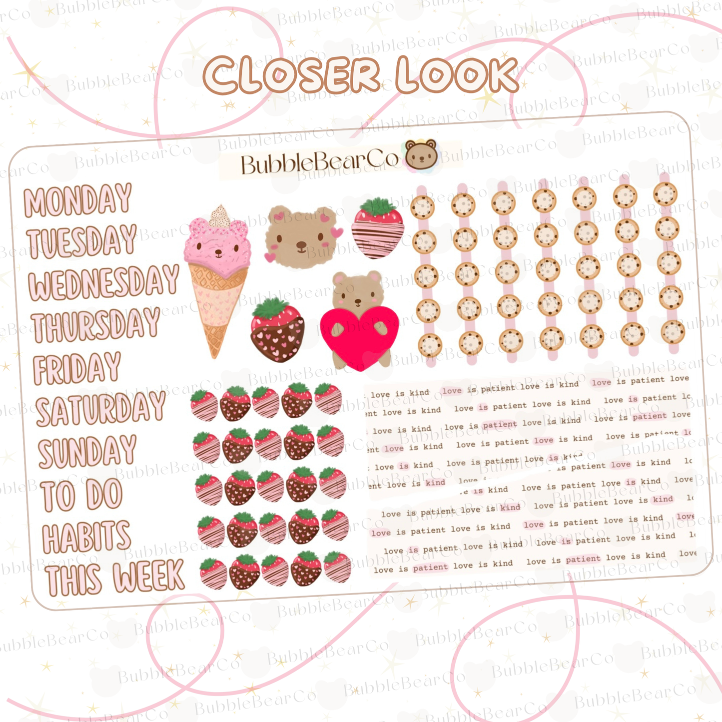 Cute Valentine's Day Planner Sticker Kit | Self Love |Teddy Bear Theme | For any Planner or Bullet Journal | February | BubbleBearCo