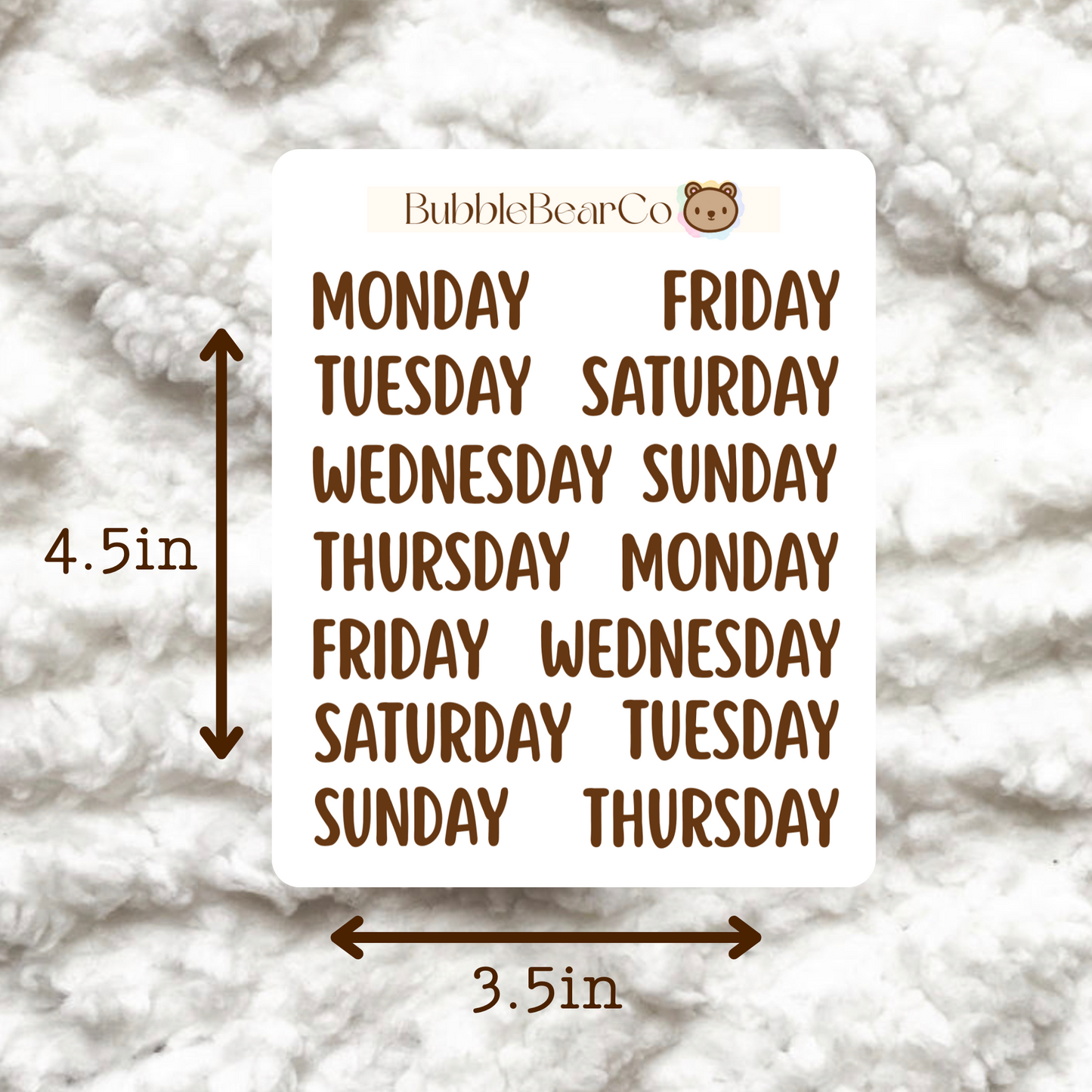 Weekly Headers Stickers | Script Font | BubbleBearCo