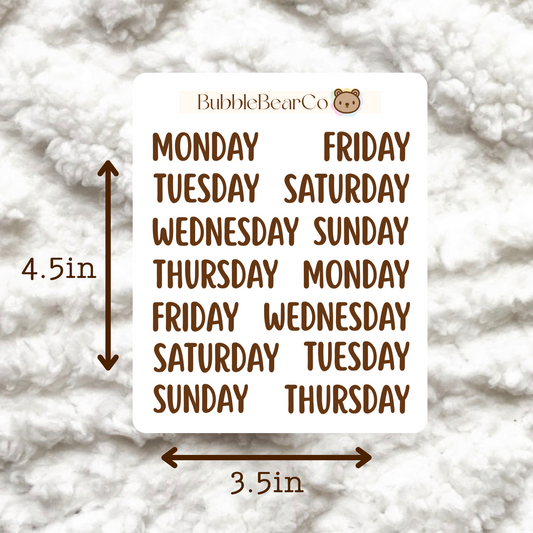 Weekly Headers Stickers | Script Font | BubbleBearCo