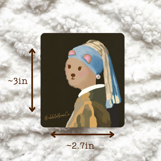 Bear With A Pearl Earring 2.7in by 3in | BubbleBearCo