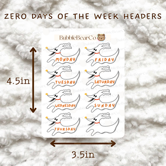 Zero Halloween Dog Days of Week Stickers