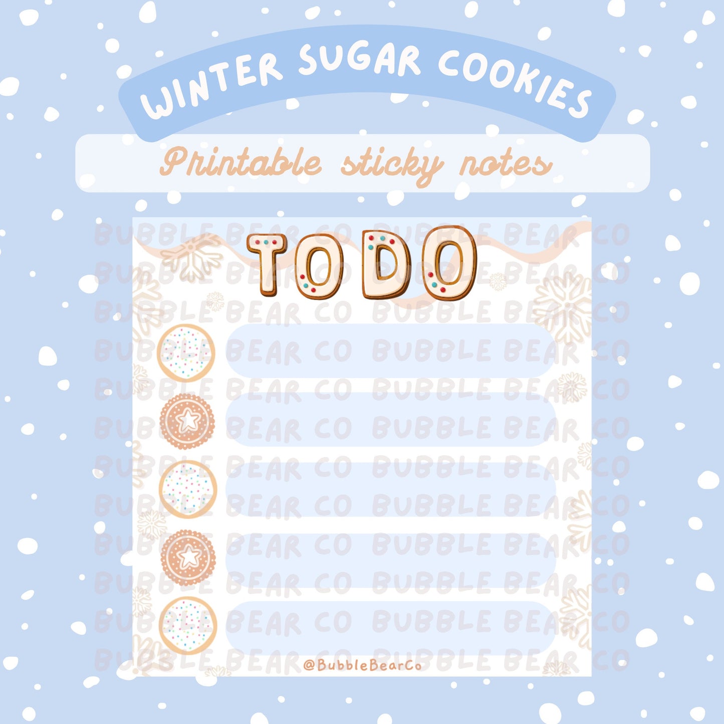 Winter Sugar Cookies Printable Bubble Bear Digital Sticky Notes For Planner/ Bubble Bear Co DigiStickies/ Christmas Printable Sticky Notes