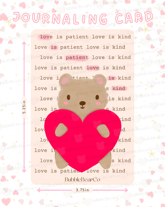 Love is Patient Love is Kind Journaling Card | Cute Teddy Bear Stationery | Hand Drawn Bear | Valentine's Day Illustration | BubbleBearCo