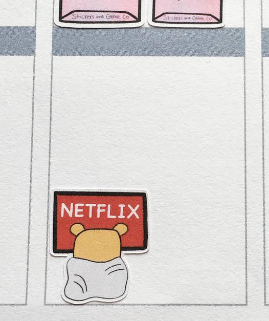Bubble Bear Loves NETFLIX STICKERS/ Binge watch Netflix Stickers/ Binge watch planner stickers/ TV binge Planner stickers/ Netflix binge - Bubble Bear Co