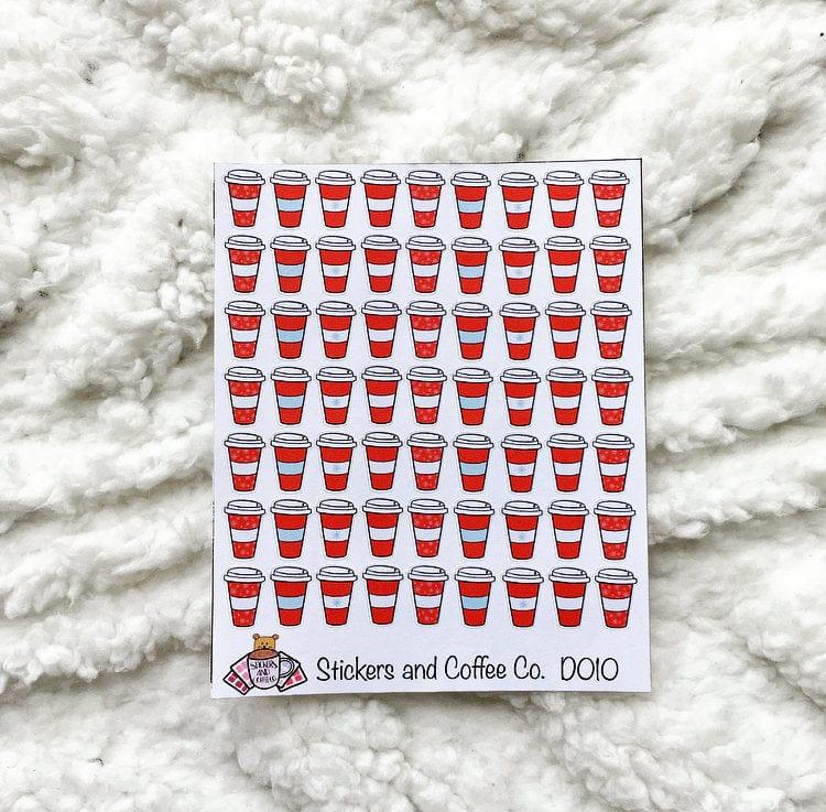 Holiday Coffee Cup Stickers /Starbucks Red Cups / Christmas Stickers/ Christmas Coffee Stickers/ Holiday Coffee Stickers/ Coffee Cup Doodles - Bubble Bear Co